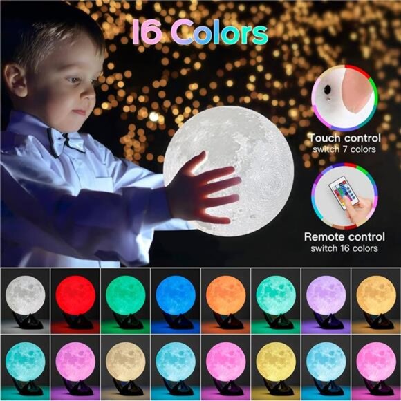 Gifts for Women, 7.1 inch Moon Lamp 3D Printing Moon Light 16 - Picture 3 of 7